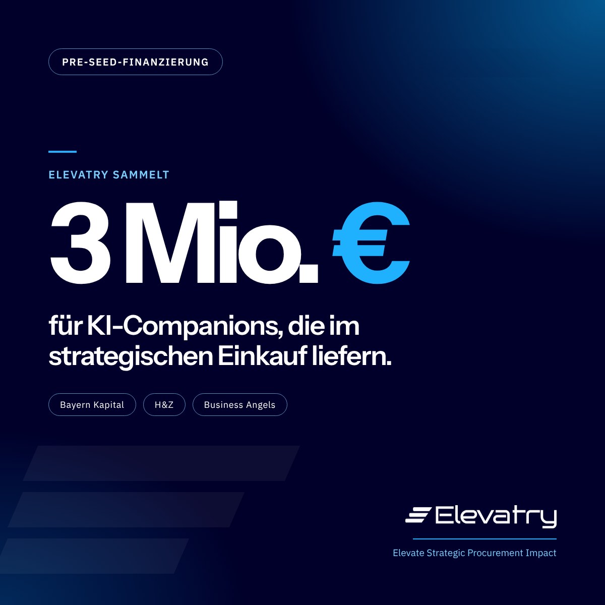 Pre-Seed-Finanzierung: Elevatry sammelt 3 Mio. € für KI-Companions, die im strategischen Einkauf liefern. Mit Bayern Kapital, H&Z und Business Angels.